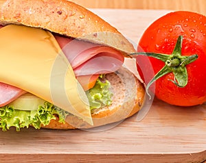 Cheese Ham Sandwich Shows Bread Roll And Delicious