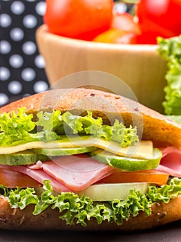 Cheese Ham Sandwich Shows Bread Roll And Slice