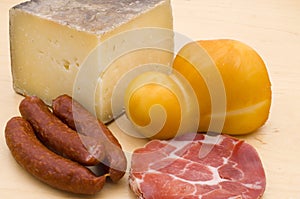 Cheese, ham and sausage