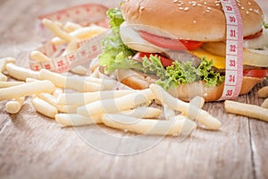 Cheese hamburger with french fries