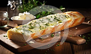 Cheese and Herb Topped Bread on Cutting Board