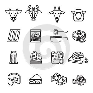 Cheese icons set with white background.