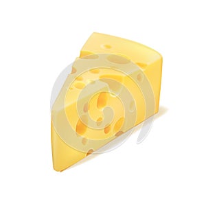 Cheese isolated on white background. Triangular piece of fresh yellow cheese. Quality Realistic Vector 3d illustration