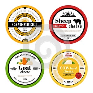 Cheese label. Cow goat sheep dairy products label with branding, milk products design template. Vector cheese packaging