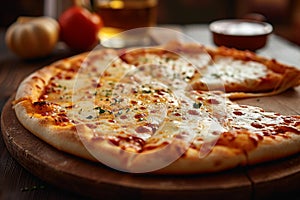 Cheese lovers dream hot Italian pizza featuring stretchy, sticky cheese