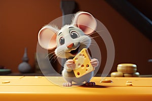Cheese loving mouse Cartoon animation showcases a smiling little mouse