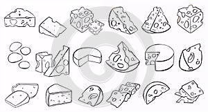 Cheese making various types of cheese set of vector sketches