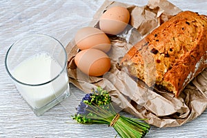 Cheese, milk, bread and eggs