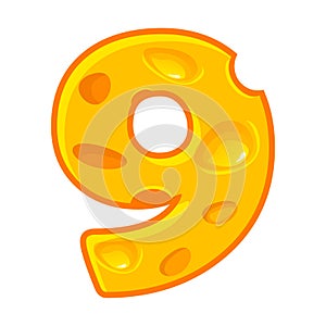 Cheese number 9. Ninefont kids number. Figure 9