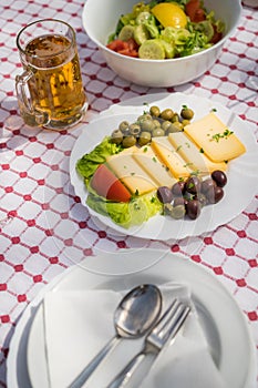 Cheese, olives and beer