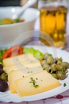 Cheese, olives and beer