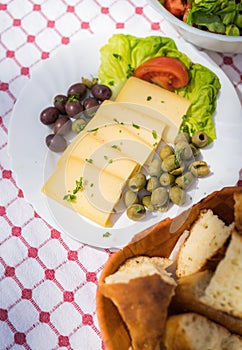Cheese, olives and bread