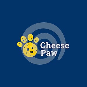 Cheese Paw Abstract Vector Sign, Emblem or Logo Template. Round Cute Footprint Silhouette.