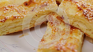 Cheese pie with sesame seed, closeup