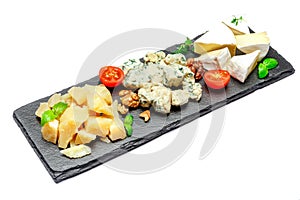 Cheese plate with Assorted cheeses Camembert, Brie, Parmesan blue cheese