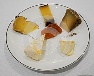 Cheese plate served in gourmet French restaurant