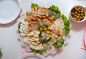 Cheese plate served on the table at the restaurant