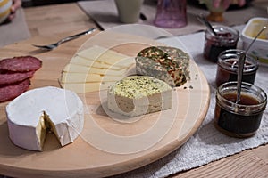Cheese platter with different cheese