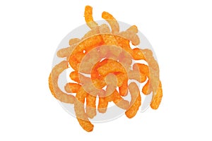 Cheese puffs on white background