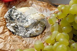 Cheese roquefort on parchment background