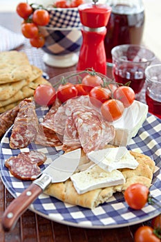 Cheese, salami and flat bread