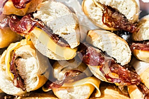Cheese and salami sandwiches at a street food market