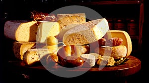 Cheese and sausages photo