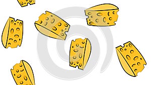 Cheese seamless pattern with flat line icons. Vector background, illustrations of parmesan, mozzarella, yogurt, dutch, ricotta,