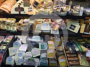 Cheese section of a grocery store