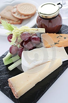 Cheese selection on slate platter