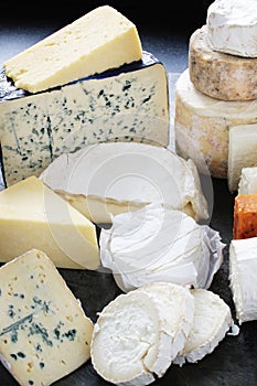 Cheese selection on slate platter