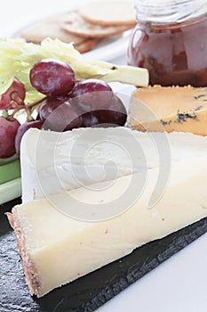 Cheese selection on slate platter
