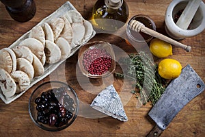 Cheese serving with various ingredients