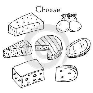 Cheese set vector illustration hand drawing doodles