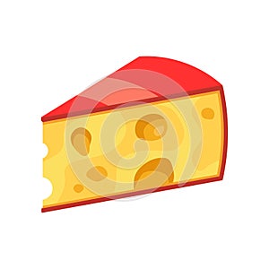 Cheese slice on white background, cheesy department, decoration