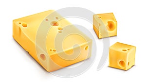 Cheese slices 3d realistic vector illustration