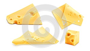 Cheese slices 3d realistic vector illustration