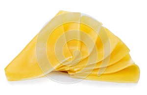 Cheese slices close-up isolated on a white background.