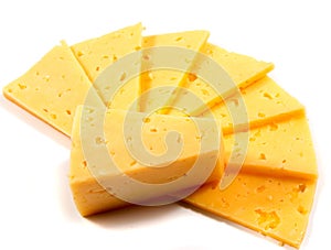 Cheese slices isolated on white background cutout.