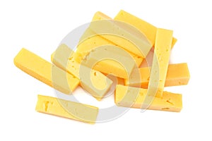 Cheese slices isolated on white background. top view