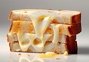 Cheese slices with salad leaf on piece of bread. Sandwich isolated on white background. Created with Generative AI