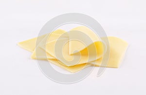 Cheese slices on white background