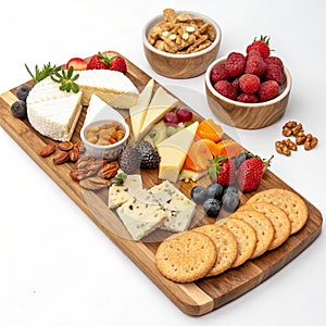 Cheese and snacks on board realistic illustration