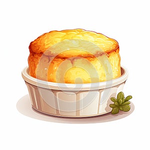 Cheese Souffle Dessert In White Pot - Detailed 2d Game Art