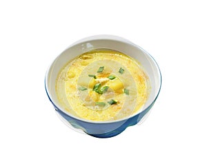 Cheese soup with chicken, potatoes and turmeric