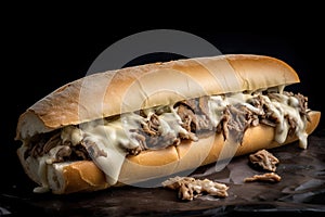 Cheese Steak Sandwich, Philly Cheesesteak with Onions, Mushroom, Provolone, Abstract Generative AI Illustration