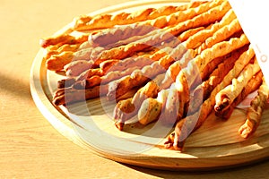 Cheese stick, Breadsticks with cheese, isolated on white background.