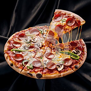 The cheese, stretched to perfection, entices the viewer to take a closer look photo