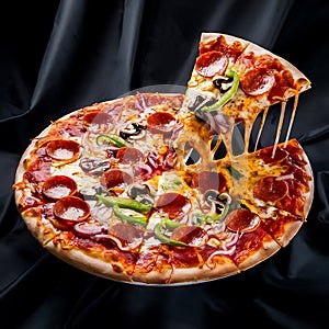 The cheese, stretched to perfection, entices the viewer to take a closer look photo