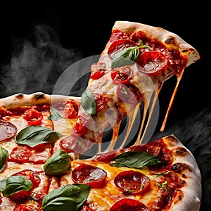 The cheese, stretched to perfection, entices the viewer to take a closer look photo